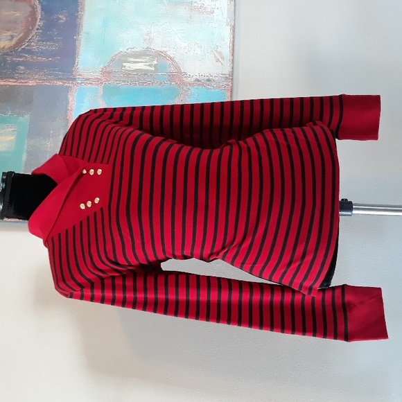 Chaps by Ralph Lauren Highland Red & Black Striped Shawl Collar Top Size L / NWT - Picture 5 of 14